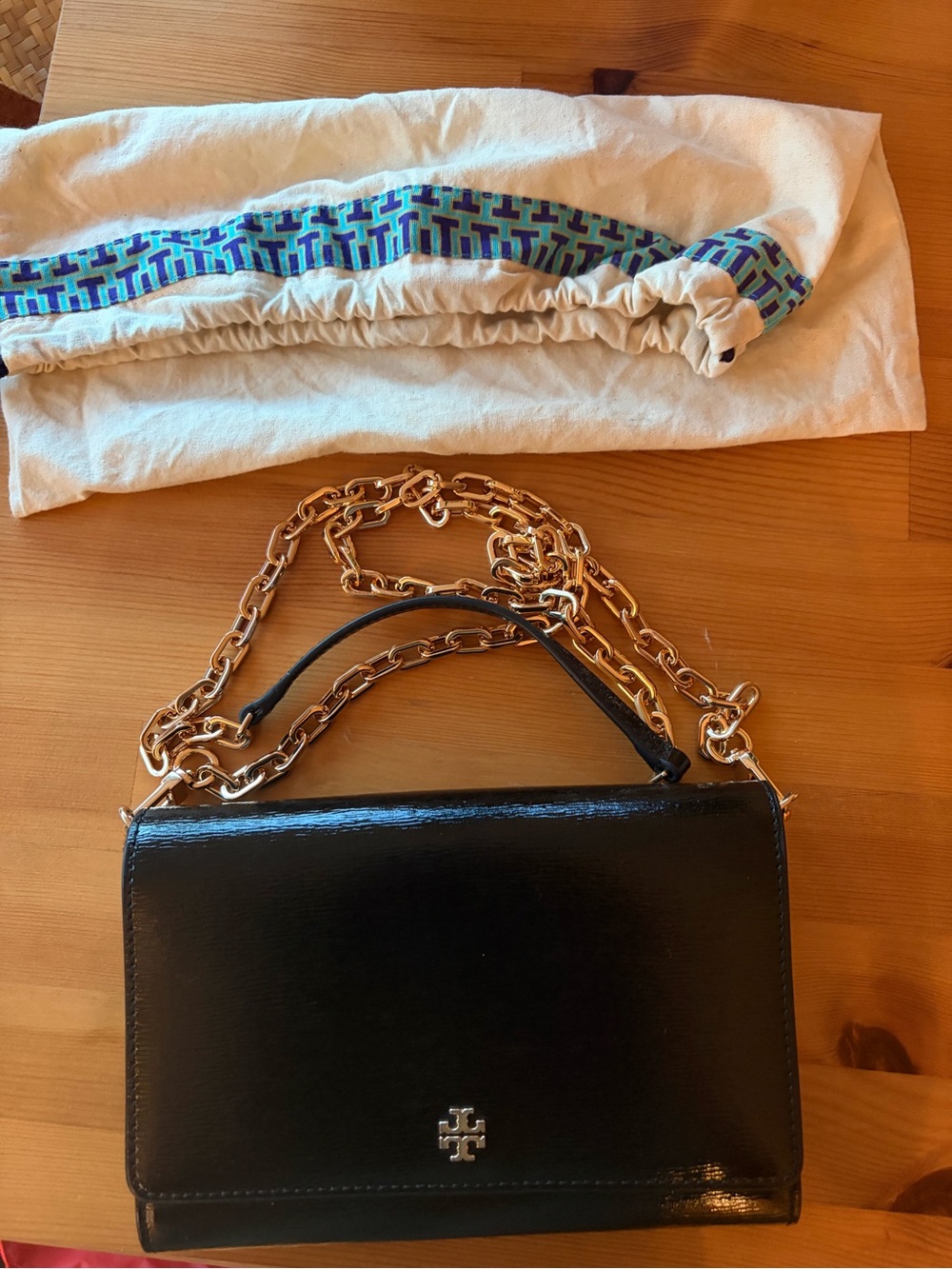 Tory Burch Black Patent Leather Chain Crossbody Bag